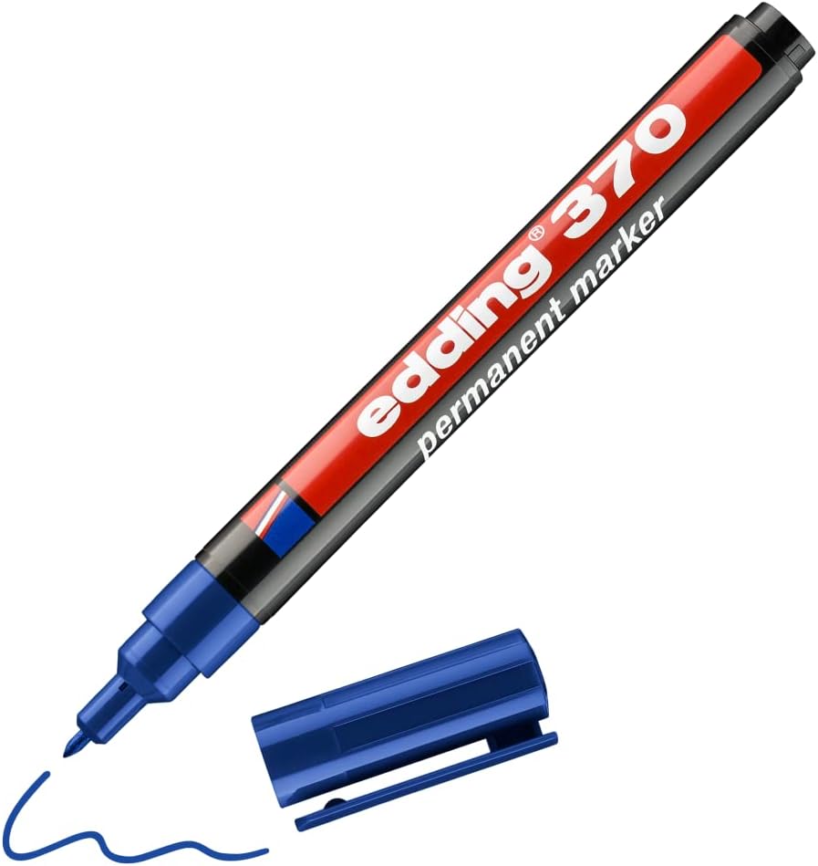 edding 370 permanent marker - zwart - 10 stiften - fijne ronde punt 1 mm - watervast, sneldrogend - multi-marker, universele stift - voor karton, kunststof, hout, metaal, glas, steen, linnen