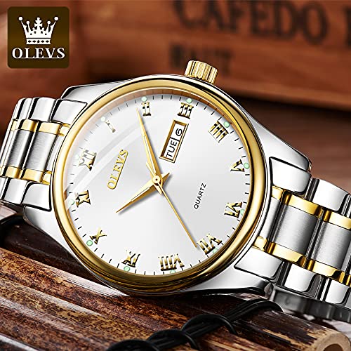 OLEVS Classic Men Watches with Date,Stainless Steel Man Watch with Date, Bussiness Watches for Men,Luminous Quartz Mens Watches Black/White/Blue/Gold, Waterproof Male Watch with... - Image 6