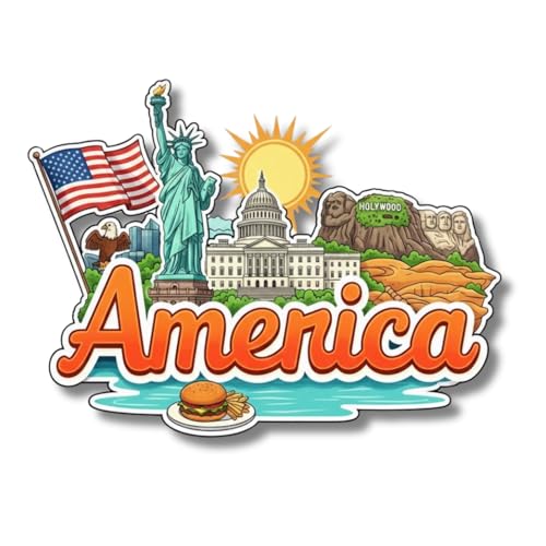 Image of Premium Laser Cut MDF Fridge Magnet for Home Decor, Vibrant Layered Travel Artwork Souvenir Gift with Strong Magnetic Hold, Refrigerator Decoration for Kitchen & Office - America (USA)