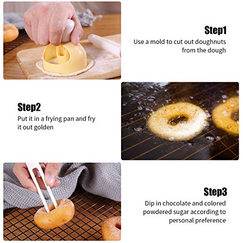 2 Pack Mini Donut Mould Maker, 3 inch Donut Hole Cutter, Donut Cutter with Removable Center, DIY Biscuit Cake Doughnut Cutters Mold Kitchen Baking Tool