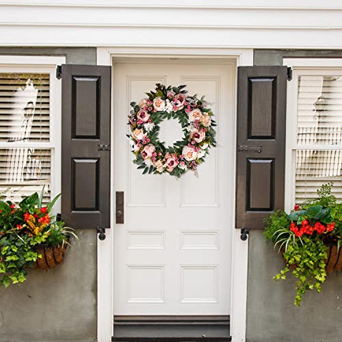 Peony Spring Summer Wreath For Front Door 24Inch, Techken Handmade Articial Blooming Flower Wreath For Indoor Outdoor Wall Window Decorations Door Wreath #TOP2