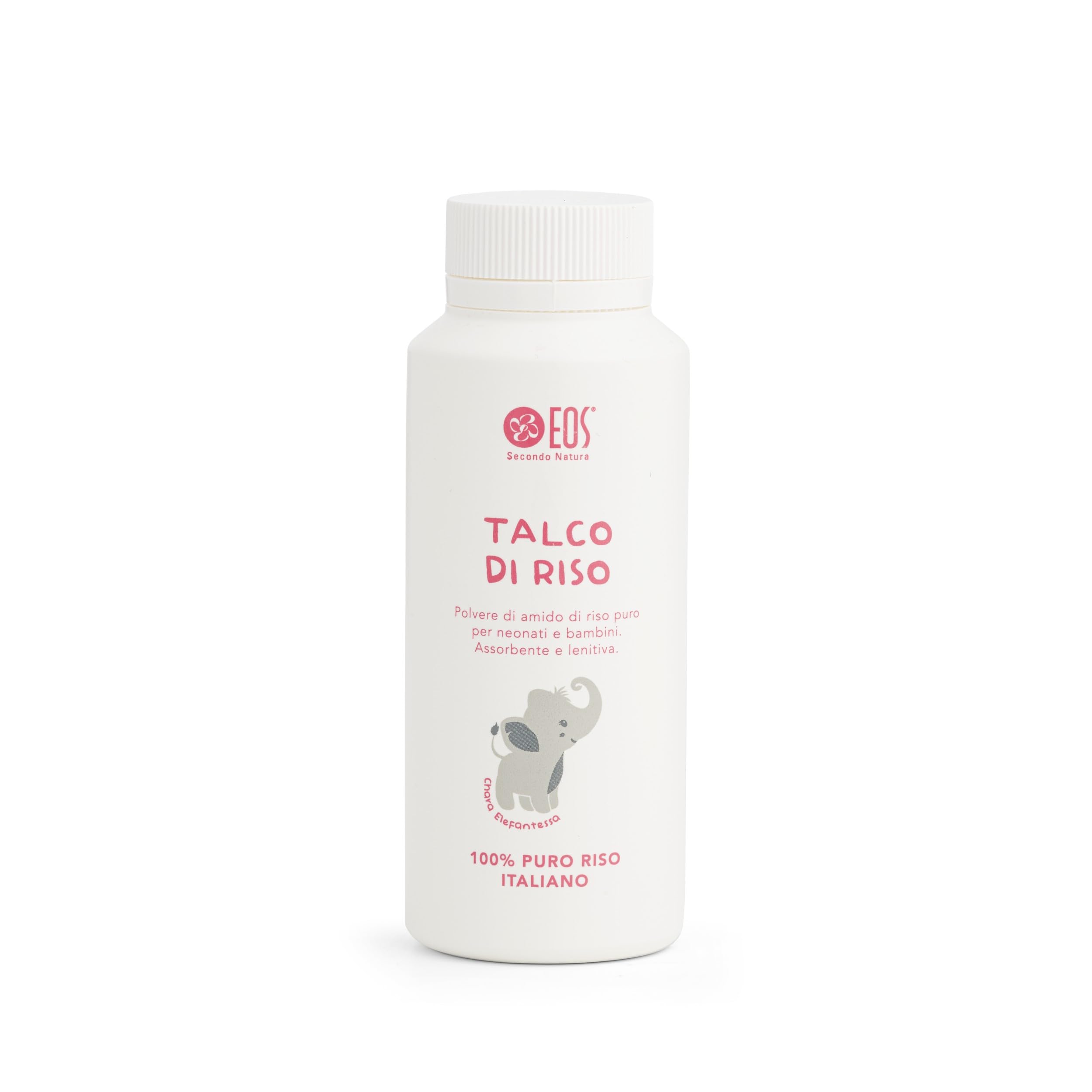 EOS NATURA Talco di Riso - Polvere di Amido di Riso Puro per Neonati e Bambini – Assorbente, Lenitiva – 100% Italiano - Il Mondo di Babu – 100 g