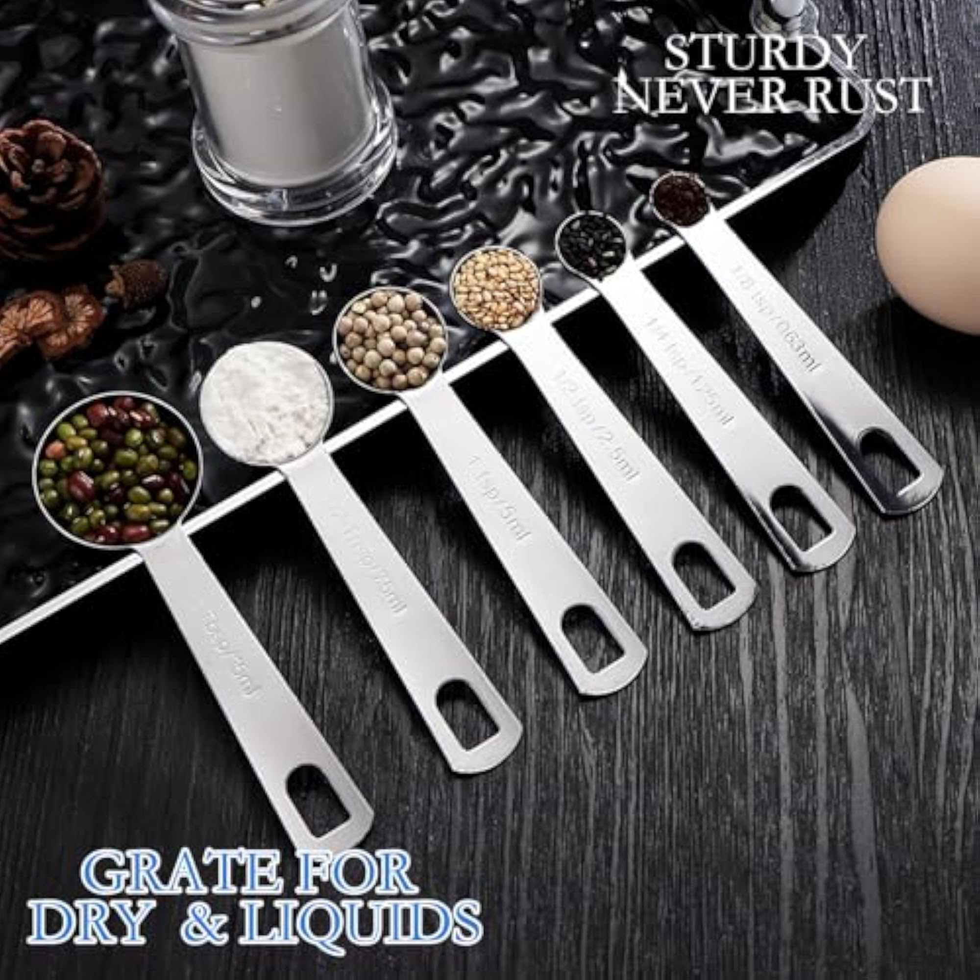 6Pcs Measuring Spoons, Stainless Steel Kitchen Tools with Measurement Markings