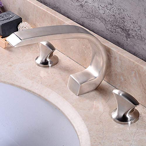 Robinet de lavabo à trois trous en laiton brossé haut de gamme pour salle de bains moderne
