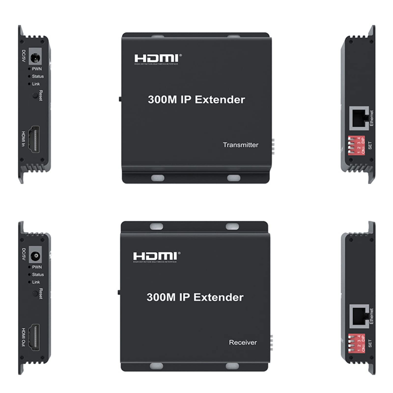 Extensor IP 300M, HDMI Extender over IP RJ45 Cat6 Cable 1080P HDMI to Ethernet Network Extender Support One TX to Many RX vía Network Switch (TX+RX)
