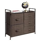 mDesign Wide Dresser Storage Tower - Sturdy Steel Frame, Wood Top, Easy Pull Fabric Bins - Organizer Unit for Bedroom, Hallway, Entryway, Closets - Textured Print, 5 Drawers - Espresso Brown