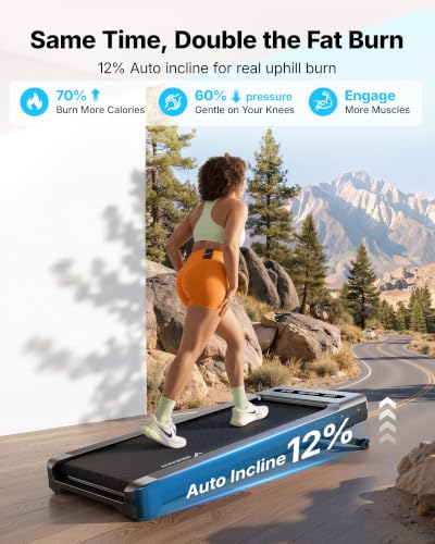 Image of MERACH UltraWalk W60 Walking Pad Treadmill with 12% Auto Incline, Under Desk Walking Pad 400lb Capacity, Max 3.5HP Heavy Duty Walking Pad with Incline for Tall People with BT Speaker, RGB Light & APP