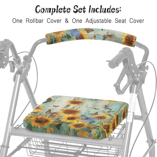Image of Universal Rollator Walker Seat and Backrest Covers Sunflower Butterfly Accessories for Rollator Walkers Adjustable Walkers Seat Covers for Ladies