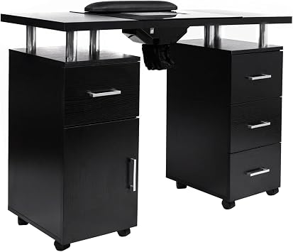 DERMALOGIC Manicure Table Glass Glow Black II Salon Nail Table Salon Furniture & Equipment, Light Version