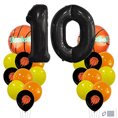 Duxuant 10Th Basketball Balloons Party Set Black Number 10 Foil Mylar Balloons Latex Balloon For 10Th Birthday Party Basketball Theme Anniversary Event Decorations #TOP9
