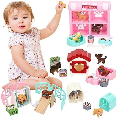 Miniatura 8 de SweetAce 32 Piezas Juguetes de Perros para Niños Juego de Simulación Conjunto de Figuras de Perro Juguete para Niños Pequeños Conjunto de Juego de