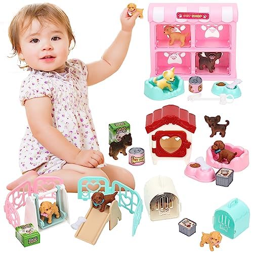 Sweetace 32 Pcs Dog Toys For Kids Pretend Play Dog Figures Playset Toddlers Toy Interactive Puppy Role Play Set Realistic Dogs Care Center Birthday Gifts thumb #7