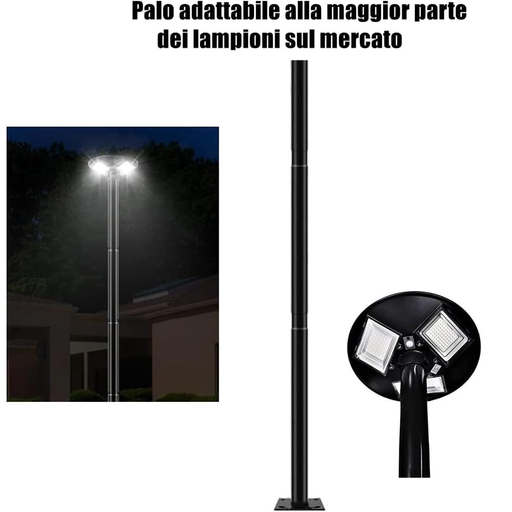 Vetrineinrete® Palo verticale staffa per lampione ufo stradale 3 metri in sezione da 1 metro supporto in metallo componibile per faro