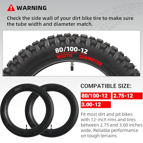 Image of AR-PRO (2-Pack) 80 /100-12 Dirt Bike Inner Tubes with TR4 Straight Valve, Replacement Standard Motorcycle Inner Tube 2.75 /3.00-12 Heavy Duty, Compatible with Honda CRF70F /XR70, Yamaha TTR 90, and More