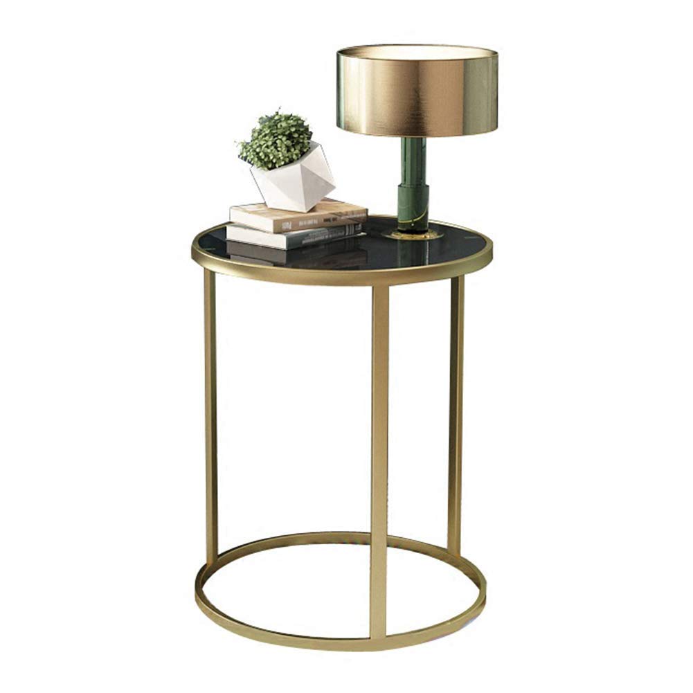Table basse ronde en verre et fer forgé noir MU avec roues castors pour salon et chambre