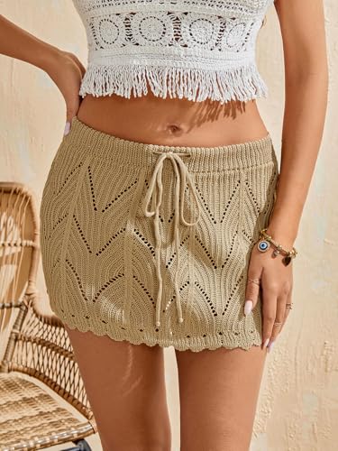 Image of Milumia Women Crochet Beach Mini Skirt Swim Bikini Cover Up Skirt Knit Swimsuit Bathing Suit Coverup