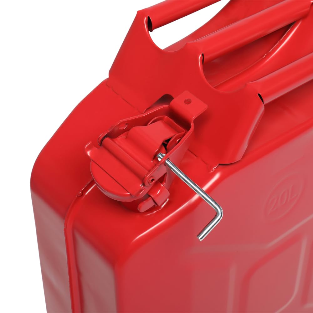 Metal Gas Can with Flexible Spout, Portable Fuel Tank Petrol Diesel Storage Can Water Container for Automobile Vehicle Off Road Emergency Supply (5L, Army Green) (20L, Red) — view 5