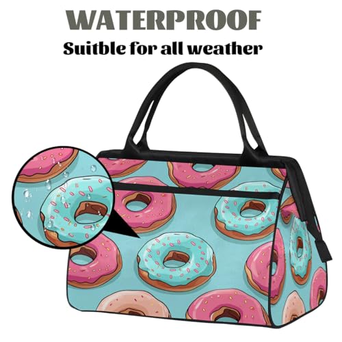 Travel Duffel Bag for Women, Watercolor Donut Pattern Weekender Overnight Bag Carry on Beach Swim Bags Dance Bag Airlines Approved Personal Item Travel Bag for Yoga, Sports, Hospital3