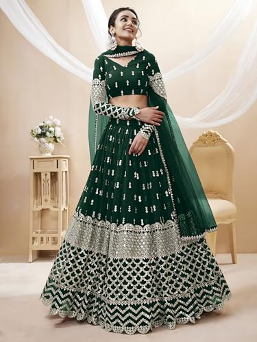 Zeel Clothing Women's Georgette Embroidered Fabric Sequins Zari Embroidered Semi-Stitched Lehenga Choli With Dupatta (300-Wedding-Bridal--New-Stylish)