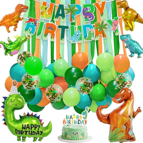 Dinosaur Birthday Party Decorations, Dinosaur Birthday Decorations for Boys Include Banner Crepe Paper Dino Foil Balloons Cake Toppers for Dino Themed Toddler Baby Shower Supplies