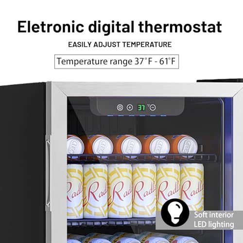 Image of DOGHLY 3.2 Cu.ft Beverage Refrigerator Cooler, 126 Can Mini Fridge with Glass Reversible Door, Digital Temperature Display for Soda, Beer or Wine For Office Bar with Adjustable Removable Shelves
