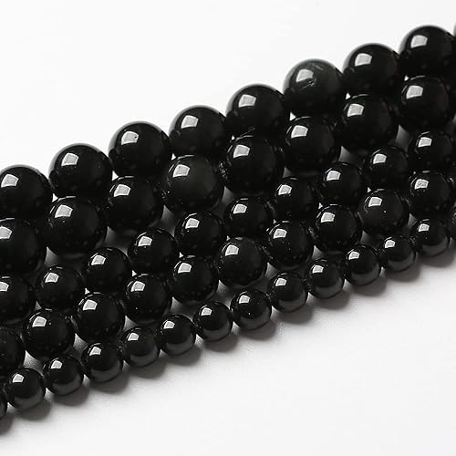 Miniatura 4 de 60 cuentas de piedra de obsidiana negra natural AAA de 0.236in (0.236in), cuentas redondas sueltas para hacer joyas, pulseras, collares, 15 pulgadas