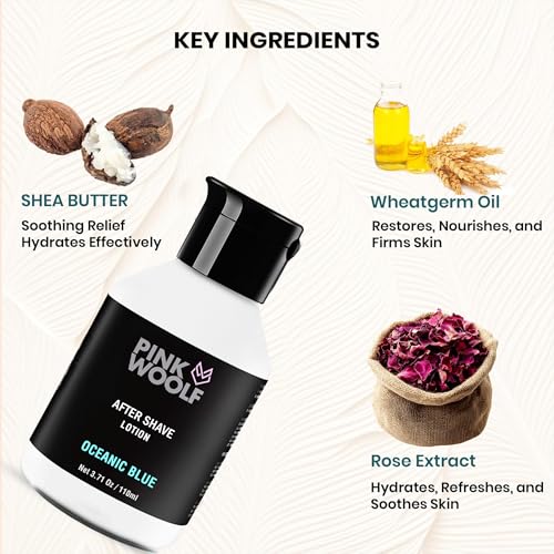 Image of Pink Woolf Shaving System for Men | Pre Shave Oil + After Shave Lotion | Smooth Shave & Post Shave Skin Comfort | Works with Safety & Cartridge Razors | OCEANIC BLUE AQUATIC SCENT