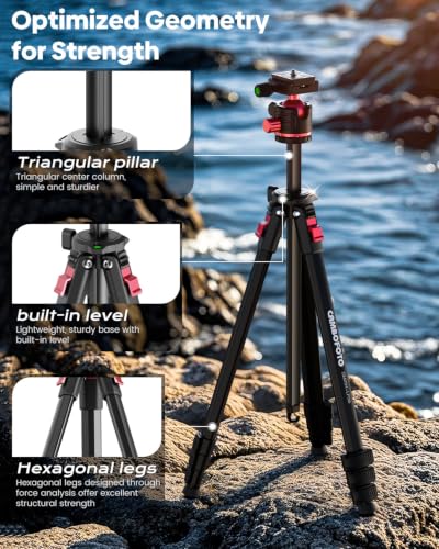 Image of CAMBOFOTO 68 inch Travel Tripod for Camera Phone Camcorder, Ball Head, Aluminum