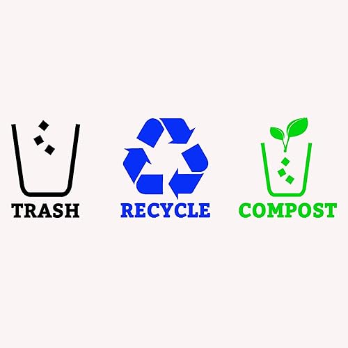 Miniatura 8 de Juego de 3 calcomanías de vinilo de reciclaje para basura, contenedor de compost, símbolo de papelera de reciclaje para organizar botes de basura o