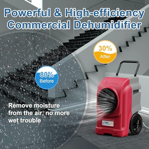 Image of ALORAIR 270 PPD LGR Commercial Dehumidifier with Pump & Drain Hose, Portable Industrial Dehumidifiers with Wheels for Water Damage Restore, Basement, Garage, 6 Years Warranty (Red)