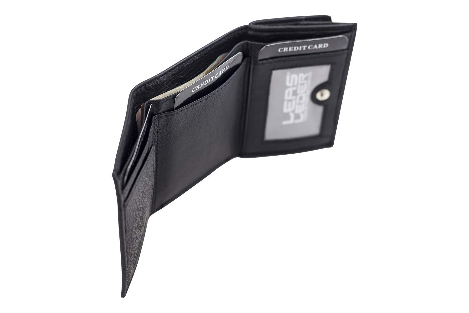Portfel blokujący RFID w małym pudełku z dużą przegródką na monety, prawdziwa skóra, czarny - edycja mini, Czarny, 9,5x7,5cm, Klasyczny