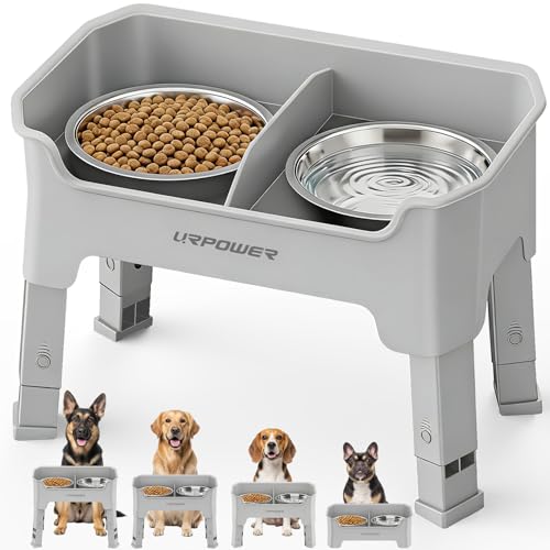 URPOWER Mess Proof Elevated Dog Bowls, High Wall Splash Guard Design, 4 Height Adjustable Raised...