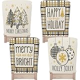 Weihnachten Stuhllehnenbezüge 4er-Set,Abnehmbare Waschbare und Dehnbare Esszimmer Stuhllehnenbezüge,für die Weihnachtsfeier Heimdekoration(H,4 Set)