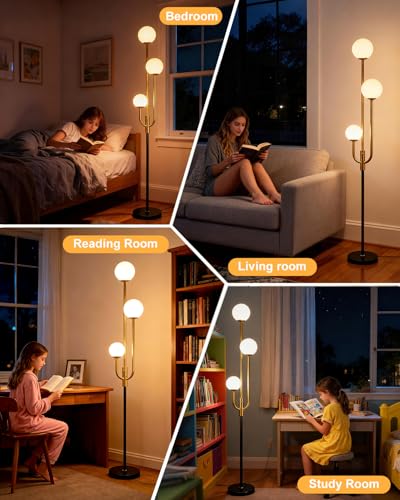 Image of Lightdot 66IN Globe Floor Lamp 3-Lights Vintage Floor Lamps with 3000K Warm White Bulbs Included for Wedding Party Modern Tall Standing Lamp with 5Lbs Heavy Basefor Living Room /Bedroom-Gold & Black