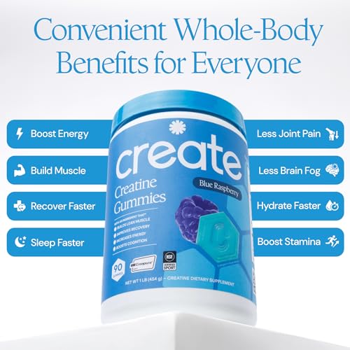 Image of Create Creatine Monohydrate Gummies for Women and Men, Blue Raspberry, 90ct