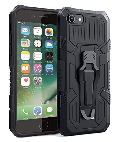 Connfiton iPhone SE 2020 Case,iPhone 8/7 Case with Kickstand Holder&Belt Clip, iPhone 8/7 Slim Fit Cases [Heavy Duty] | Military Grade Drop Protection | Shockproof Rugged Cover -Black