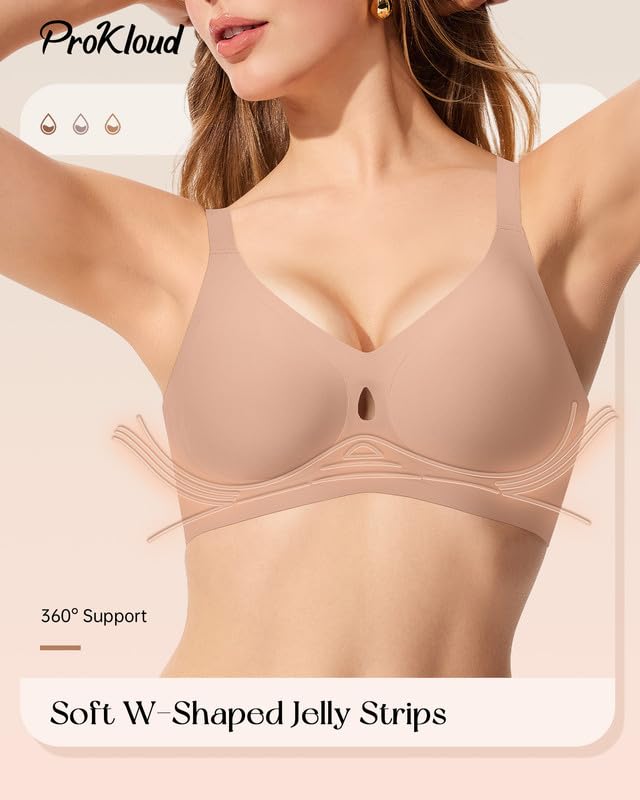 Image of ProKloud Bras for Women No Underwire Wireless Jelly Bras Full Coverage Seamless Push Up Bralettes Support Tshirt Bra