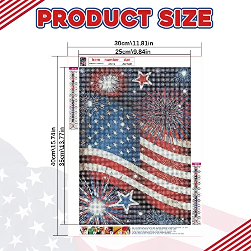 Image of AiYuanzsh 5D DIY Patriotic Diamond Art Kits for Adults The Fourth of July American Flag Fireworks Full Round Diamond Painting Kit Picture Diamond Dots Kits for Home Wall Decor 12x16inch