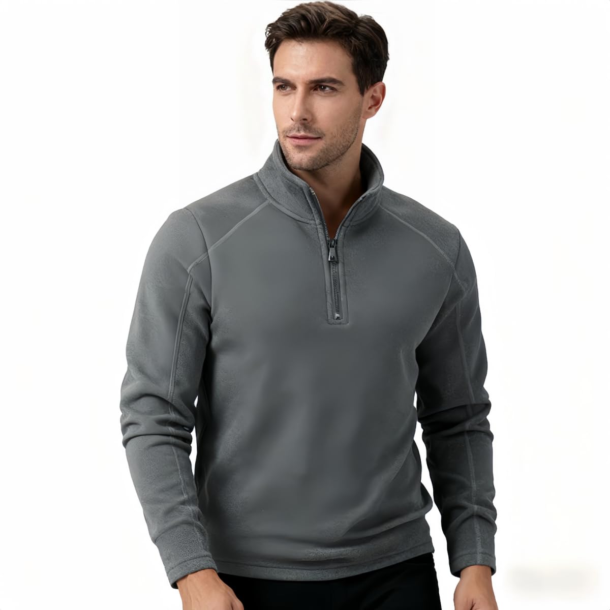 Męska bluza z kapturem aksamitny sweter męski plus L-9Xl - stylowy jednolity kolor jesienno-zimowy polar płaszcz ze stójką i półzamkiem błyskawicznym zapewnia bezproblemowe ciepło