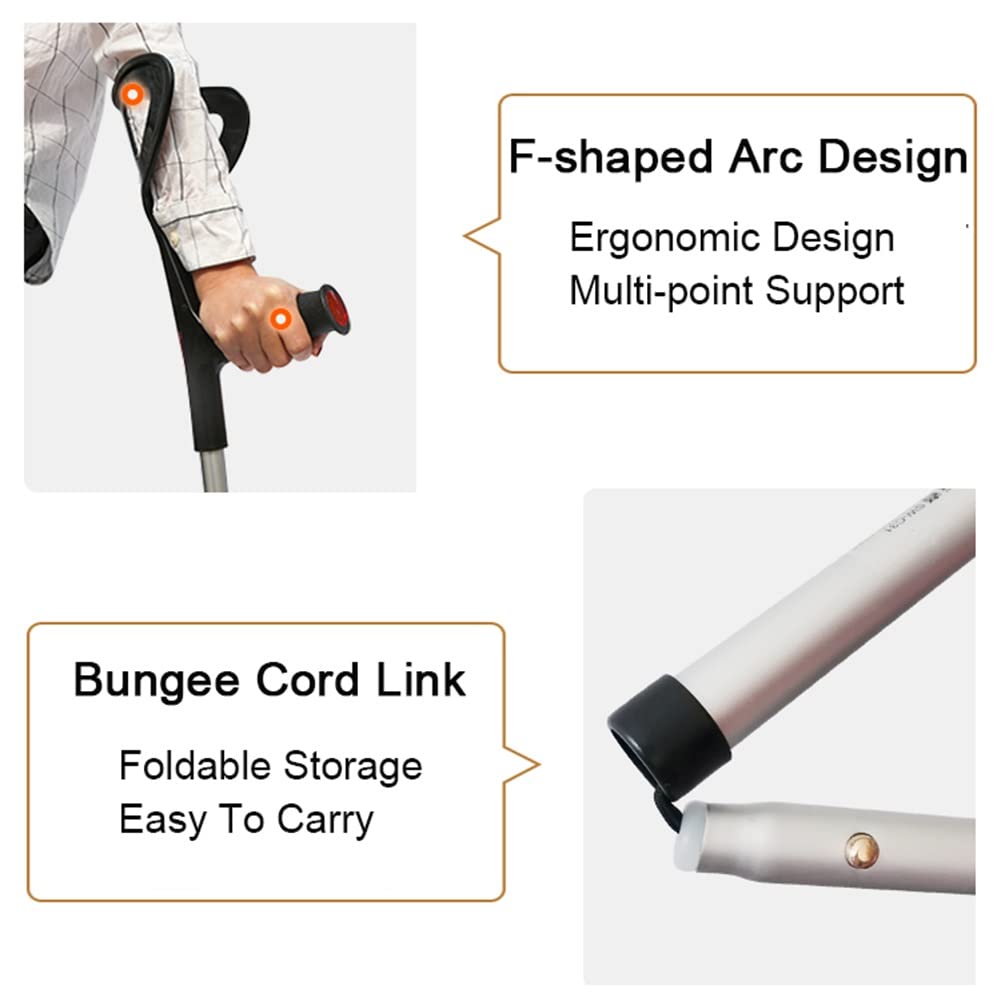 Crutches Muletas para Antebrazo Ajustables(2 Unidades,Puño Abierto),Muletas Ortopédicas de Aluminio Plegables y livianas con Agarres Ergonómicos y Apoyo para el Codo en Forma de U,Soporta Hasta130kg