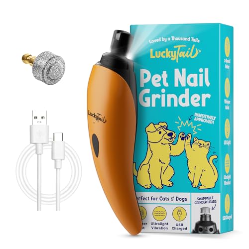 LUCKY TAIL Pet Nail Grinder for Dogs and Cats - Super Quiet and Low Vibration Electric Dog Nail Grinder with 2 LED Lights - USB Rechargeable and Cordless - 2 Speeds - Small to Large Pets - Orange - image 7