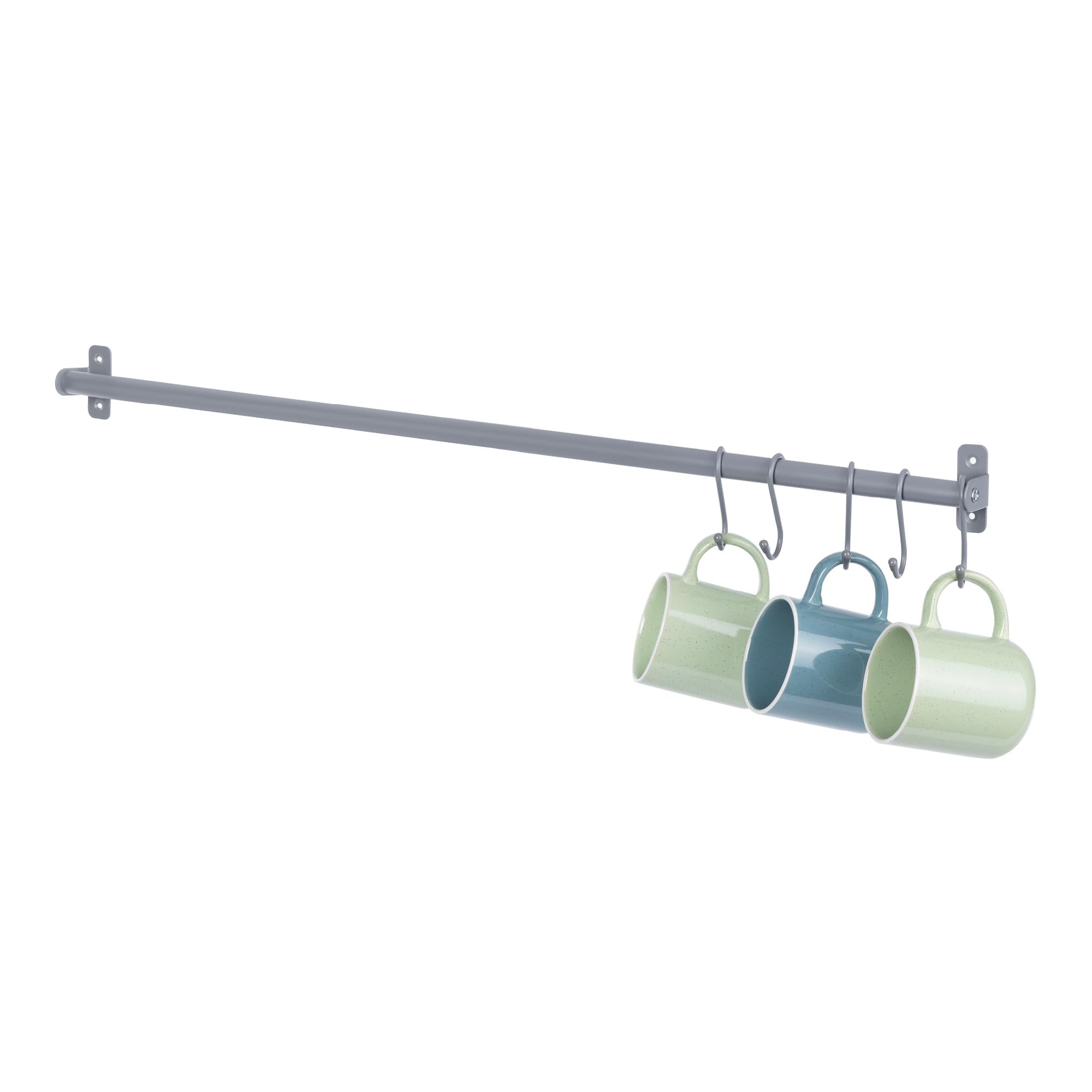 LIVIVO 79cm Wall Mounted Hanging Rail with 5 S Hooks – Heavy Duty Kitchen Utensil Rack for Pots, Pans, Towels, Tools, Coats – Steel Organizer for Kitchen, Hallway, Bathroom, Utility Room (Grey) — image 1
