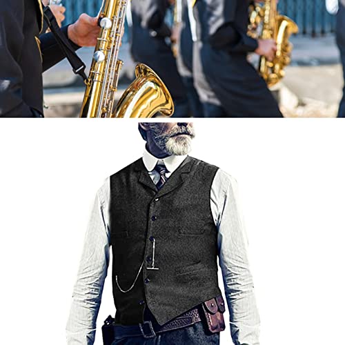 Casual Lapel Suit Vest for Male Tweed Herringbone Business Formal Waistcoat Tank Top for Men Father Husband Prom Party ( Color : Royal Blue , Size : Small )3