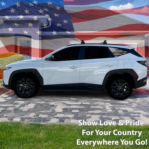 Image of BOGAR TECH DESIGNS Precut Quarter Window American Flag Vinyl Decal Sticker Compatible with Hyundai Tucson 2022-2025, Distressed Matte Black