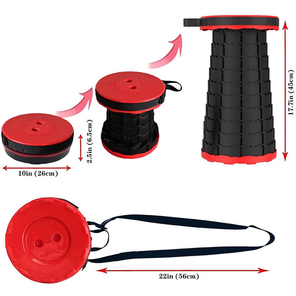 Tragbarer Klapphocker, Mini Teleskophocker Leichte Campinghocker,Tragfähigkeit 150kg, Teleskophocker Höhenverstellbar für Outdoor-Camping Reisen Picknick Garten -schwarz Super