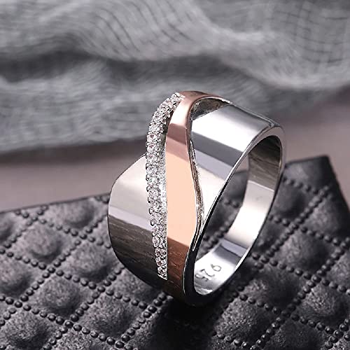 CHWLNJN S925 Sterling Silver Micro-Inlaid Rose Gold Two-Tone Bow Engagement Ring X-Shaped Single Row CZ Diamond Ring True Love Cross Eternal Diamond Wedding Ring Couple Ring (9)3