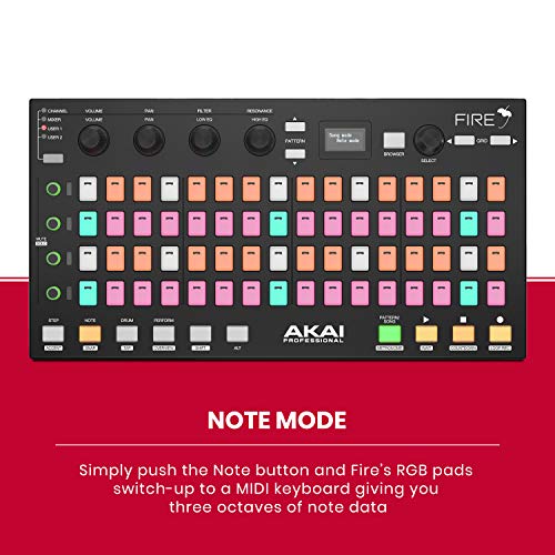 AKAI Professional Fire – Tastiera MIDI Controller per FL Studio con connettività USB plug-and-play, matrice Clip 4x16 RGB con pad sensibili alla velocity, display OLED