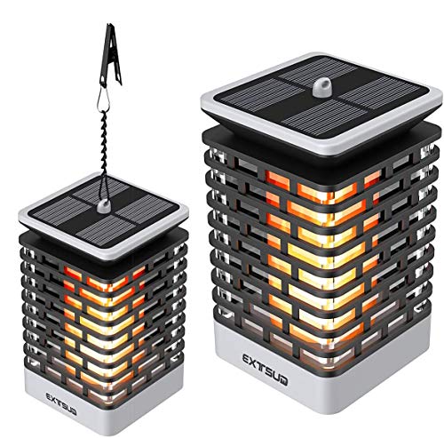 EXTSUD Lot de 2 Lampe Solaire Extérieure Lanterne Solaire de Flamme Vacillante Automatique 99 LED Étanche IP65 Lampe d'Ambiance Bougies LED pour Décoration de Jardin, Cour, Couloir, Véranda