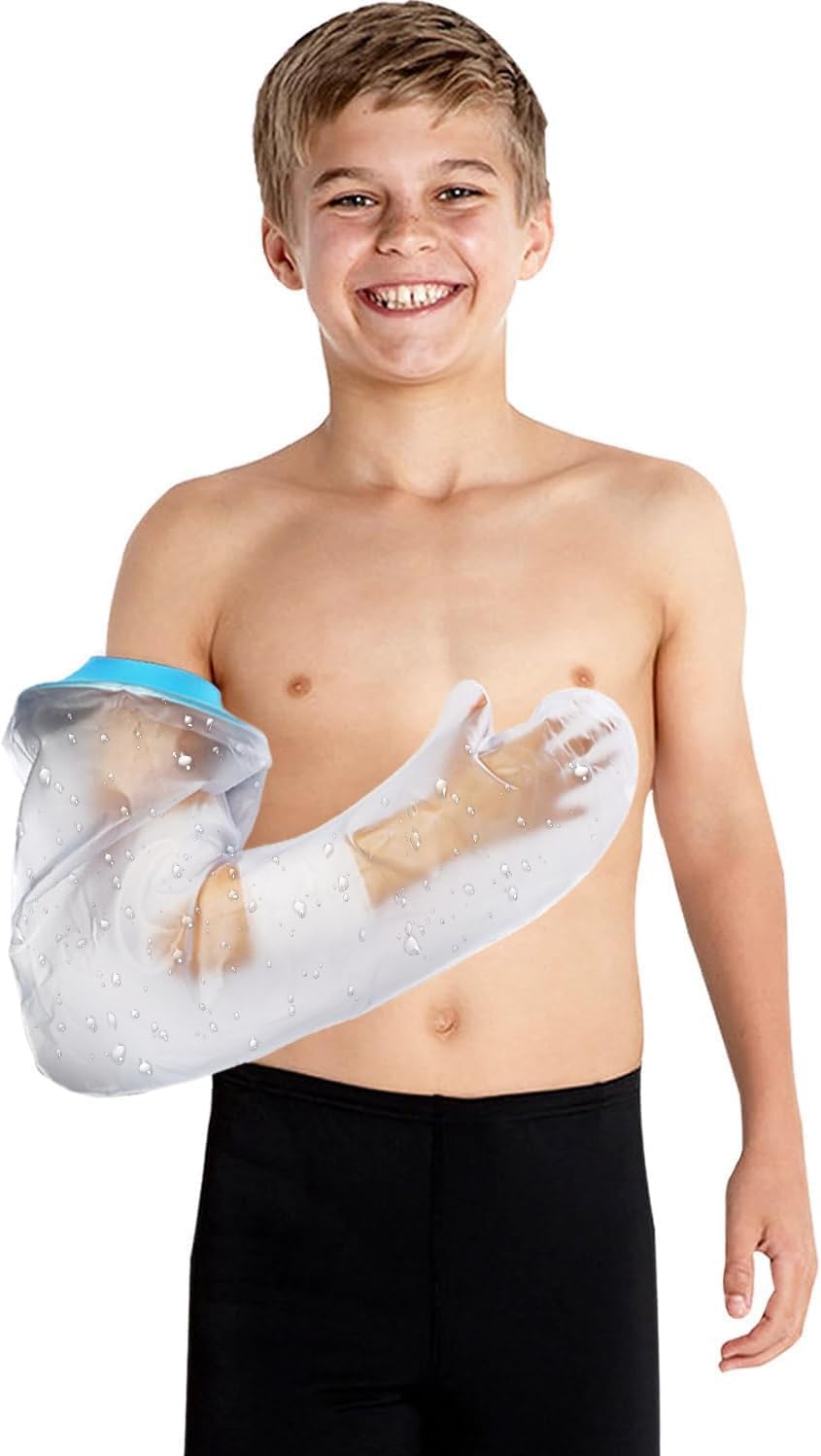 Asunby Kids Cast Covers for Shower Full Arm Waterproof, Rusable Long Bandage Protector Bag for Teens Broken Hand,Wrist,Finger,Elbow, Soft Comfortable Showering Sleeves to Keep Child Wounds Dry(Long)