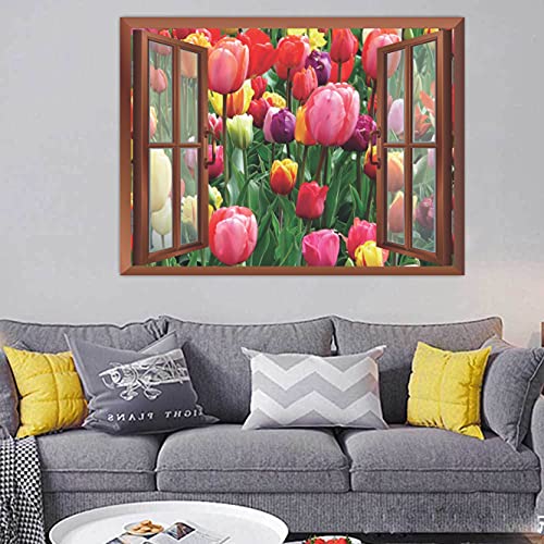 Image of CVANU Creative Window View Home Decor, Beautiful Garden of Colourful Flowers, Removable Window Wall Stickers /Decals for Living Room,Bed Room etc Cv 27